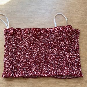 Red and white patterned tube top